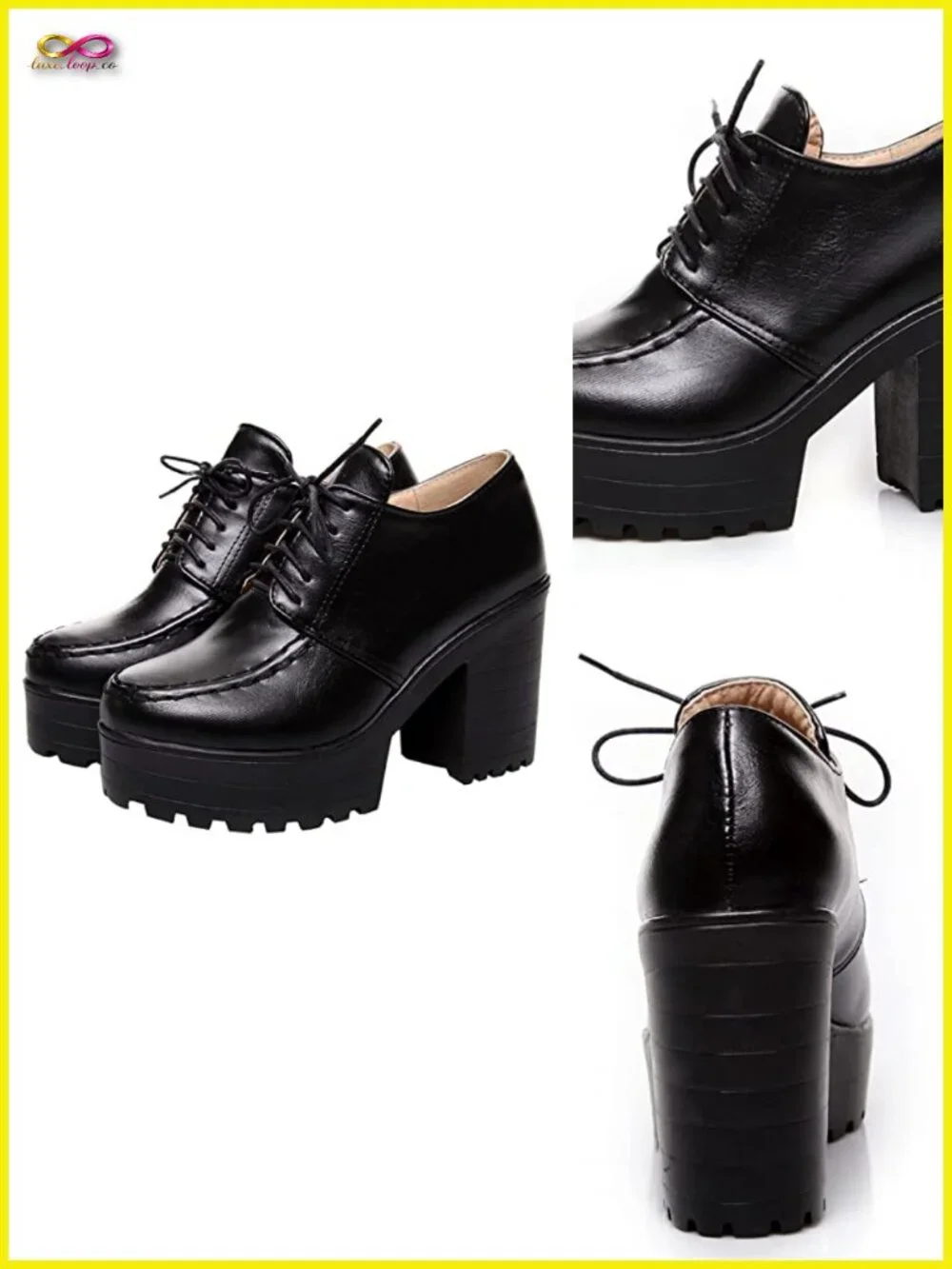 Chunky Heel Platform Ankle Booties Lace Up Oxfords Shoes